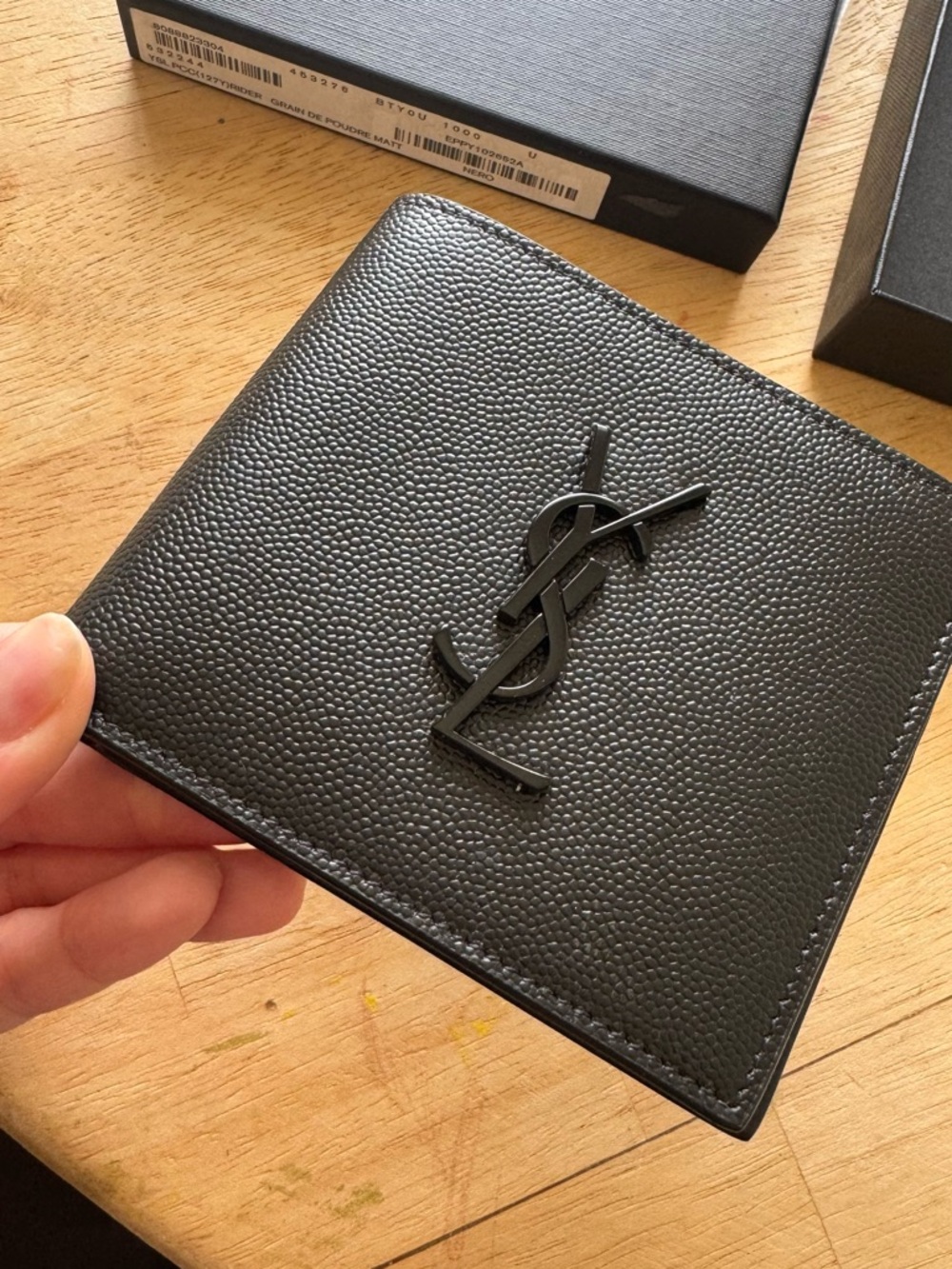 Saint Laurent Black Grained Leather Wallet with Black YSL Monogram